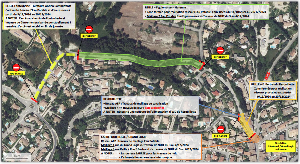 Carte des travaux de la Reille à décembre 2024