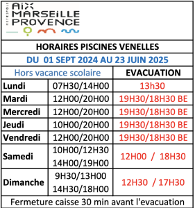 horaires piscine 2024-2025