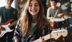 jeune groupe de musique et instruments
