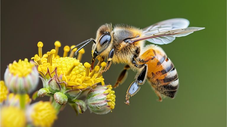 photo d'une abeille butinant une fleur