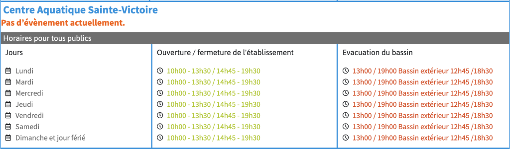horaires estivaux de la piscine de Venelles du 30 juin au 31 aout 2025