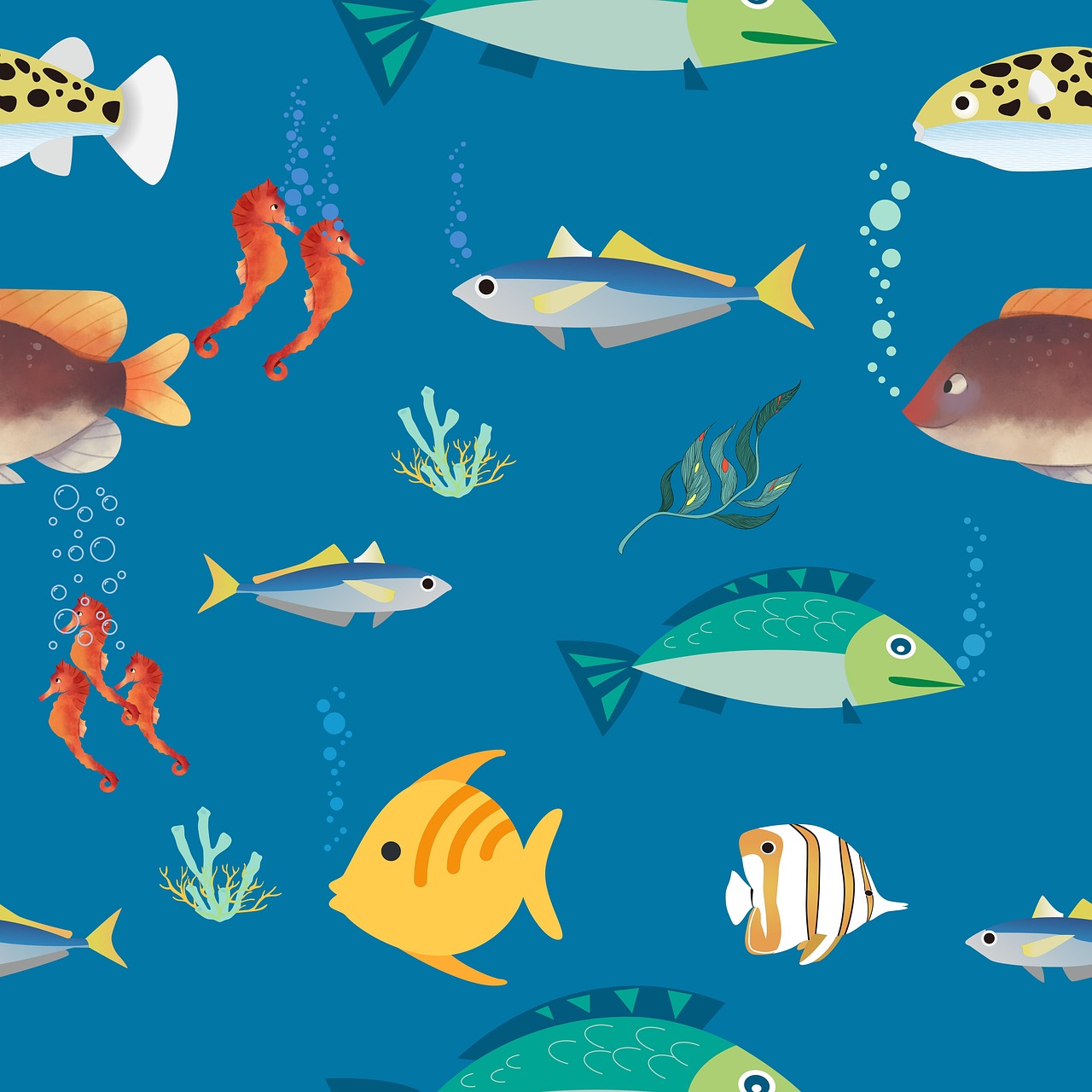 Illustration représentant des poissons en train de nager dans l'océan
