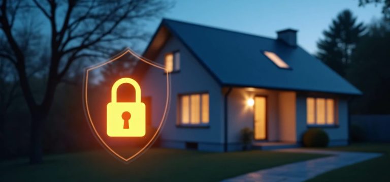 Maison de nuit avec cadenas pour illustrer les cambriolages