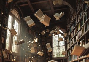 Photo représentant des livres en train de s'envoler