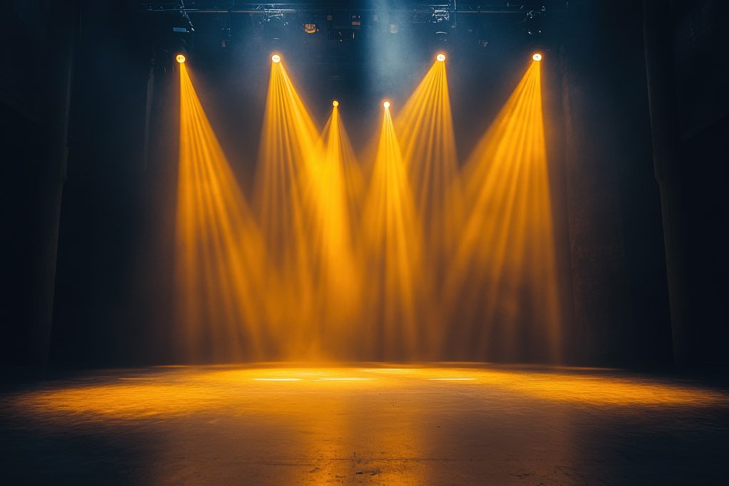 Photo de scène éclairée par des projecteurs