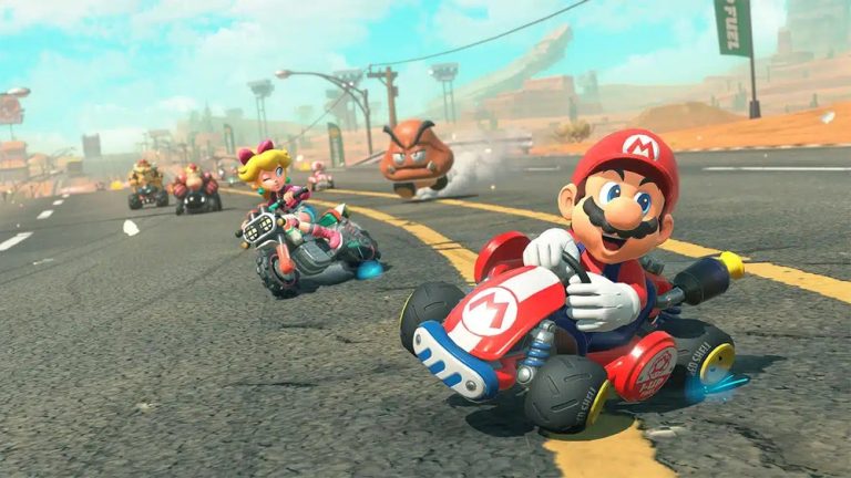 Illustration représentant Une partie de Mario Kart où Mario Bros est en tête.