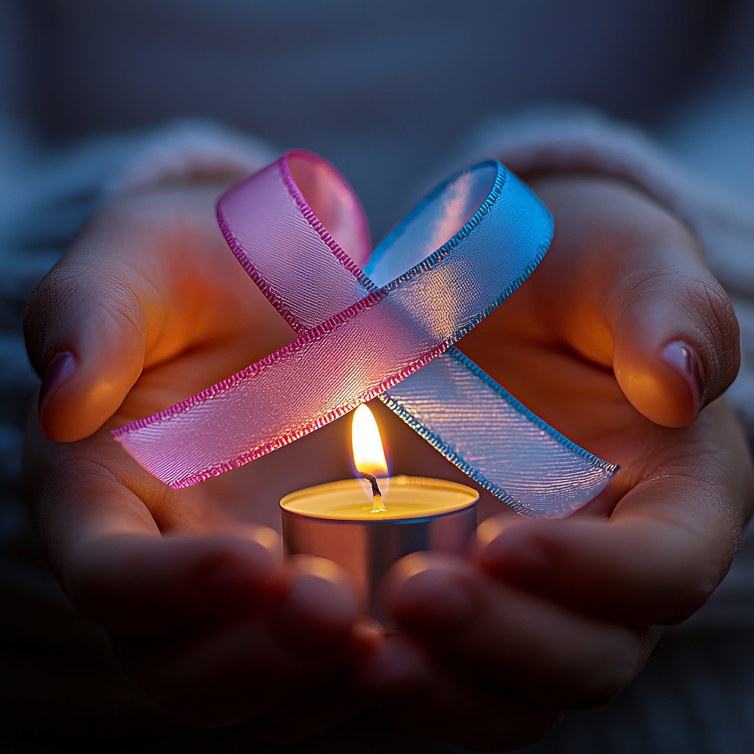 Hands Holding Candle and Ribbon, Tribute to Infant Loss Awareness