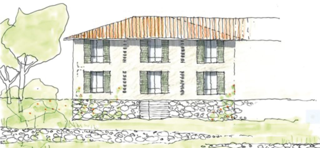 croquis d'architecte du style des logement prévus à vauclaire