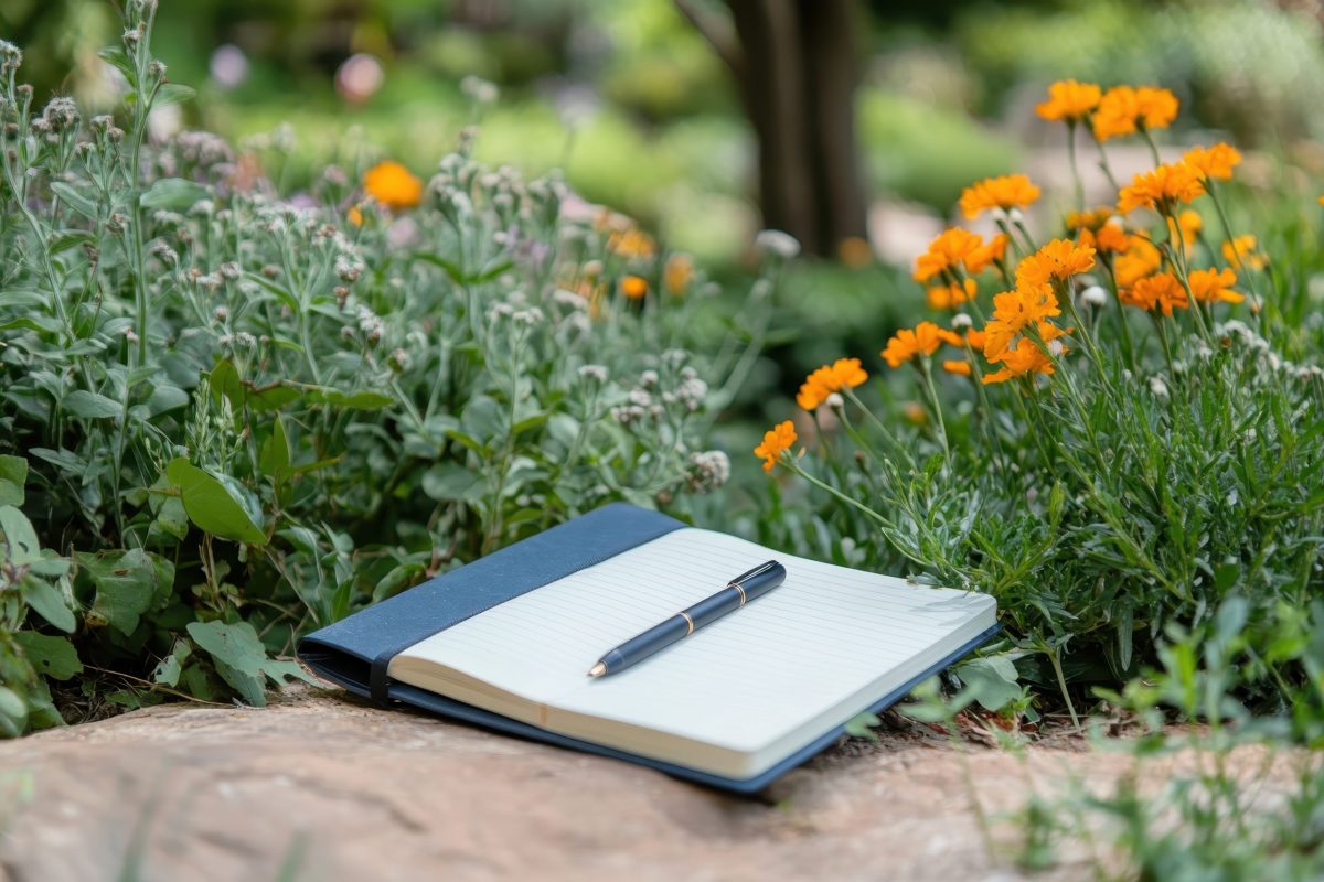 Livre ouvert dans un jardin
